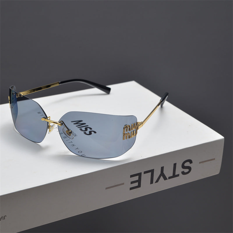 Rimless Gold-Tone Shield Sunglasses